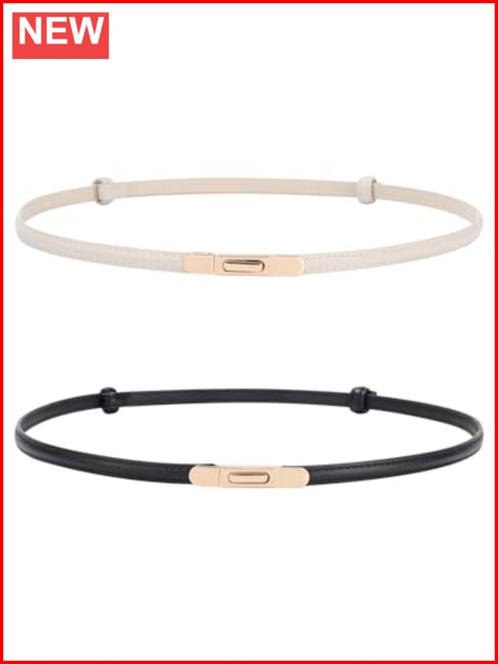 AWAYTR 2 Pack Women Skinny PU Leather Belt Gold Buckle Thin Waist